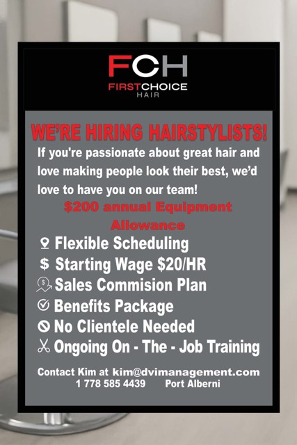 We're Hiring Hairstylists, if youre passionate about great hair and love making people look their best, we'd love to hear from you. Contact Kim at kim@dvimanagement.com